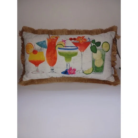 Tommy Bahama Indoor Outdoor Pillow Tropical Drink"Why Limit Happy To An Hour"NWT - Picture 1 of 11